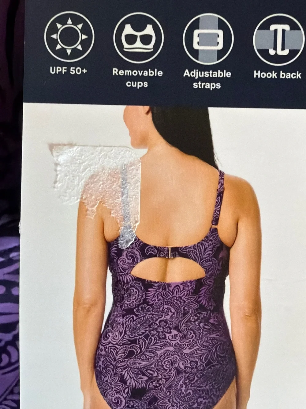 Lands’ End Purple Paisley One Piece Swimsuit Size M NWT UPF 50+ Adjustable